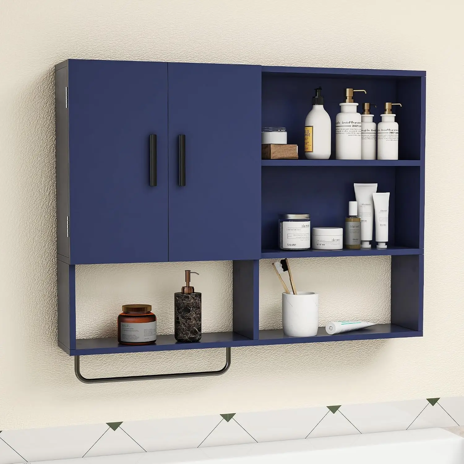Wall-Mounted Blue Bathroom Medicine Cabinet and Storage Cabinet