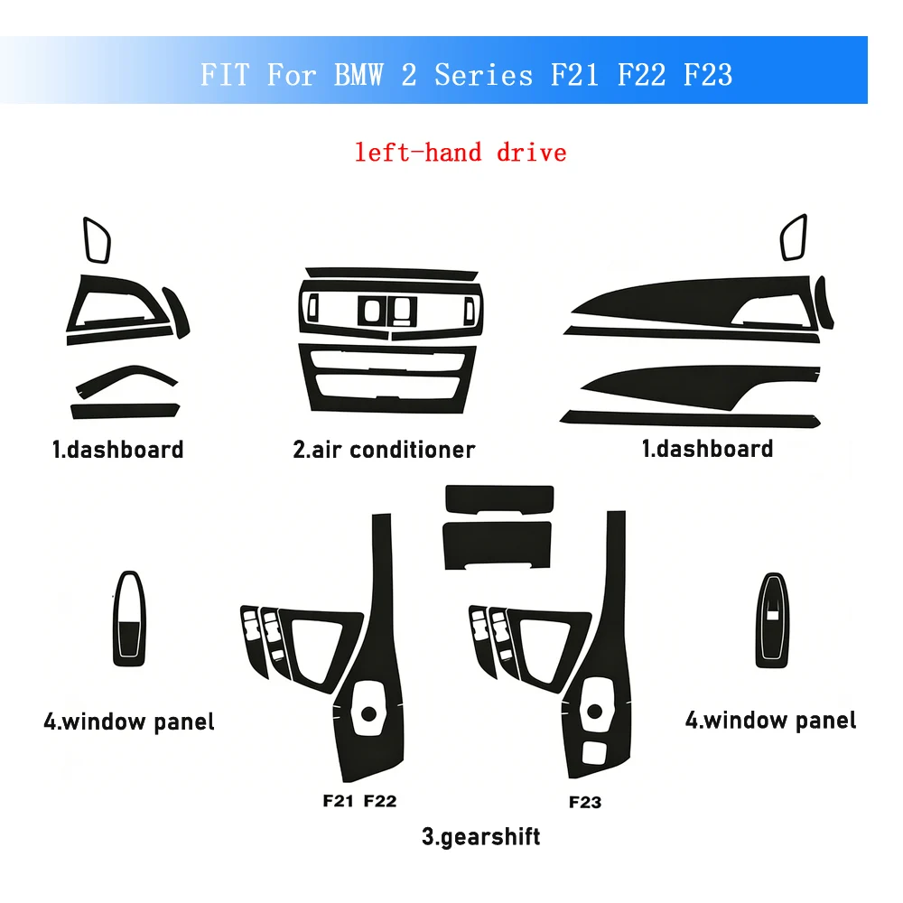 Carbon Fiber Interior Trim Stickers For BMW 2 Series F21 F22 F23 2014-17Central Console Gear Shift Panel Door Handle Cover Trim