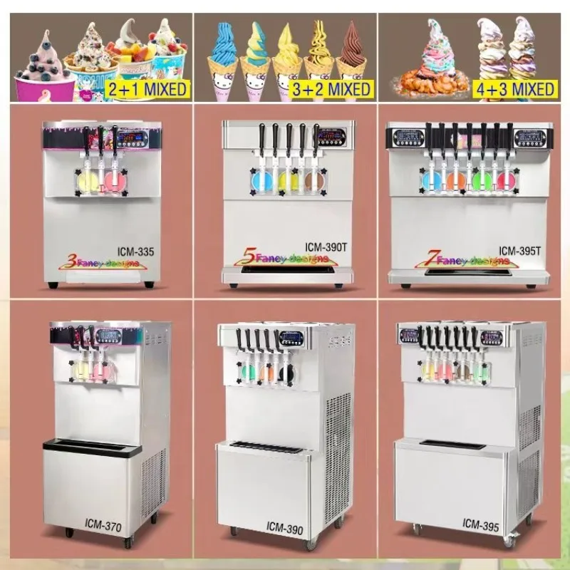 Commercial CE ETL 3 5 7 Flavors Soft Serve Ice Cream Machine 60L Mixed Gelato Ice Cream Maker with Pre-Cooling for Restaurants