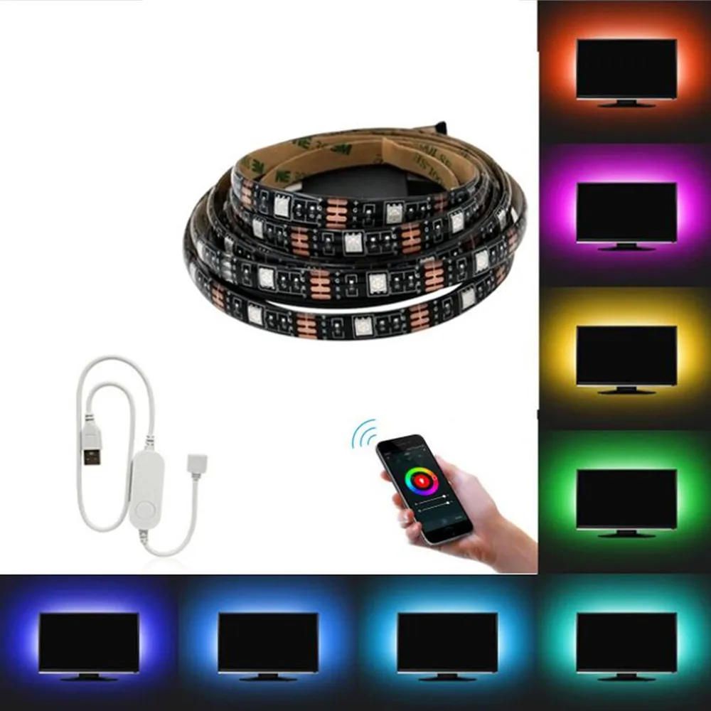 Tira de luces LED flexibles con USB, luces de fondo de TV con Wifi inteligente, 1M, 2M, 5M, CC, 5V, RGB, 5050 SMD, Alexa, Google Decor, pantalla DC5V