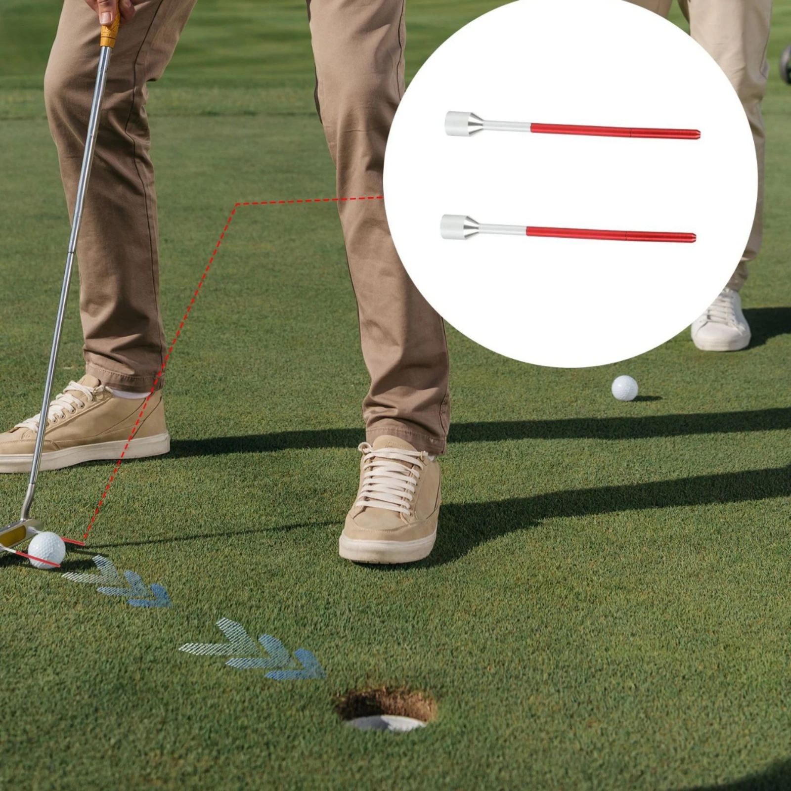 2 Pieces Putting Stroke Coach Red Shaft Putting Coach Sports Training Gear Silver Sections Shiny