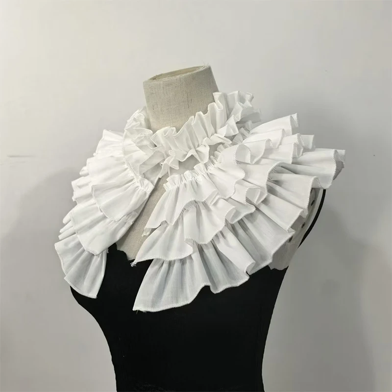 Detachable Victorian Layered Ruffle False Collar Women Dress  Decoration Renaissance Tiered Pleated Neckwear White Shawl Cape