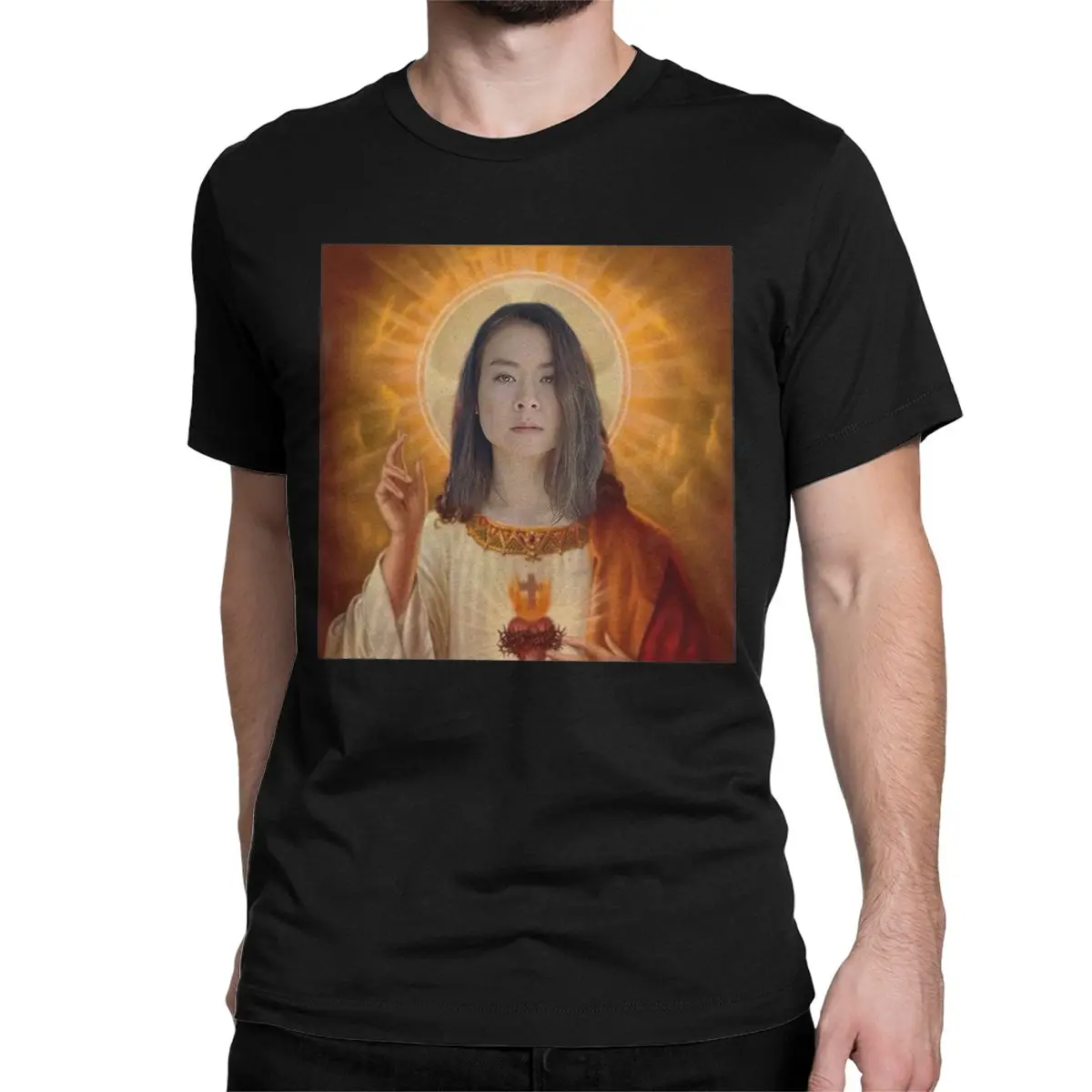 Men Saint Mitski Funny Meme T Shirt Pure Cotton Clothing Creative Short Sleeve Crewneck Tees Plus Size T-Shirts