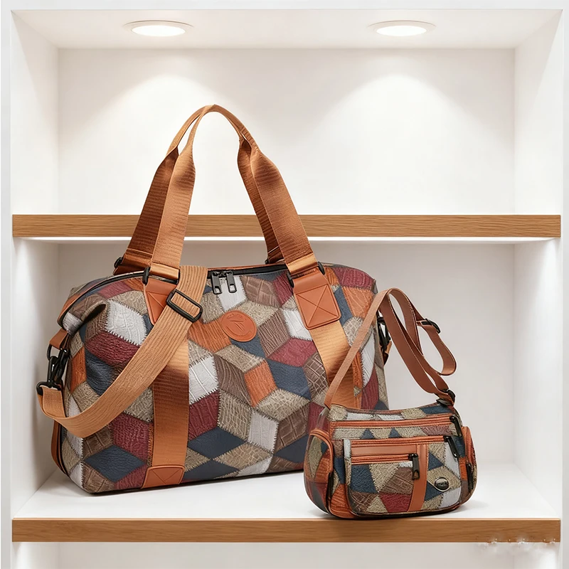 Conjunto de combinação elegante de emenda de diamante, versátil casual de alta qualidade, alça de ombro ajustável, versátil para uso diário