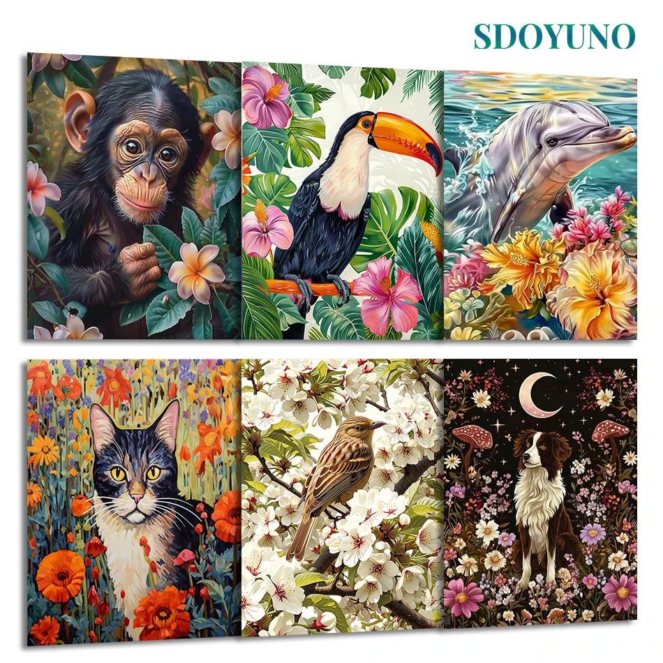 

SDOYUNO Painting By Numbers Draw For Adults Drawing On Canvas Pictures By Numbers Animals Picture Frame Paint Kit Oil Watercolor