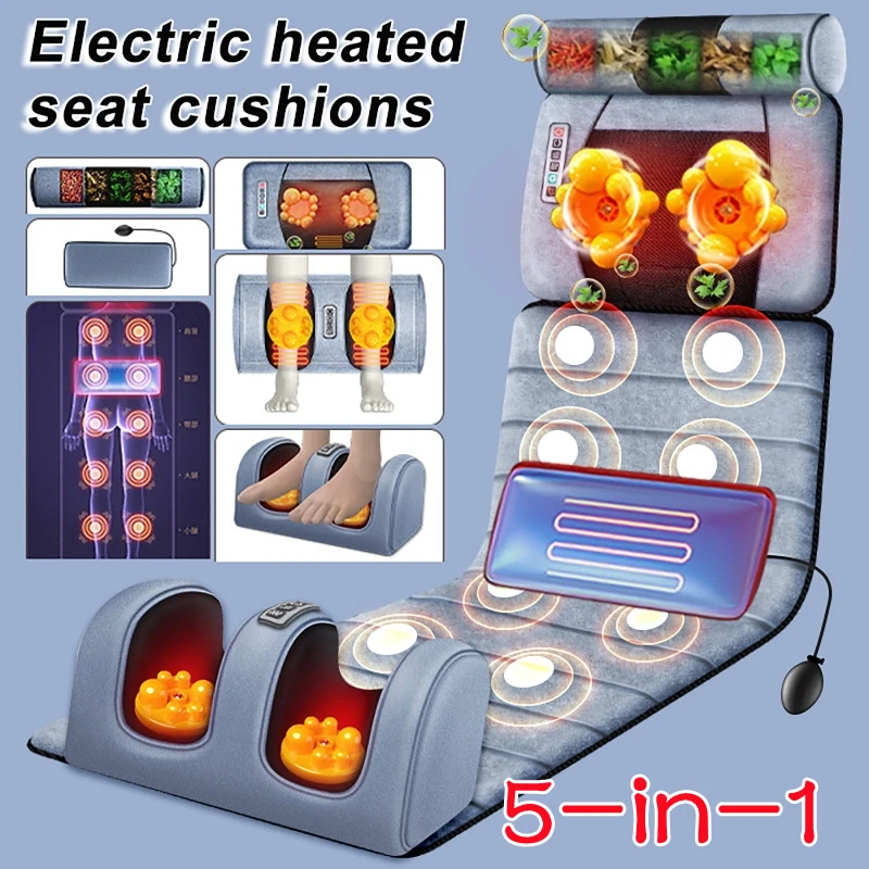 

Home Electric Multifunctional Heated Seat Cushion 5-in-1 Detachable Flannel Full Body Massager Kneading & Vibration Pad