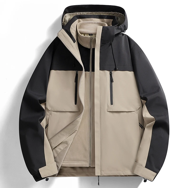 Men's Ski Jacket Waterproof 3 in 1 Winter Coat with Fleece Inner Warm Windproof For Snow Outdoor 2 PC Suits Thick Windbreaker