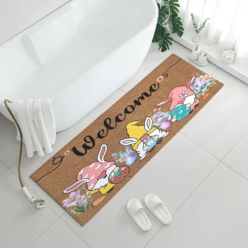 Easter bathroom absorbent non-slip mat, brown cartoon printed carpet waterproof and dirt-resistant, kitchen oil-proof floor mat.