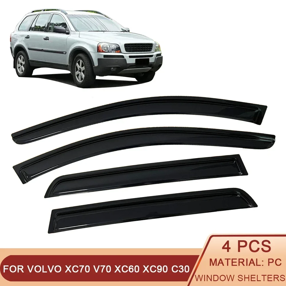 For VOLVO XC70 V70 XC60 XC90 C30 Auto Black Tinted Car Side Window Visor Guard Vent Awnings Shelters Rain Guard Door Ventvisor