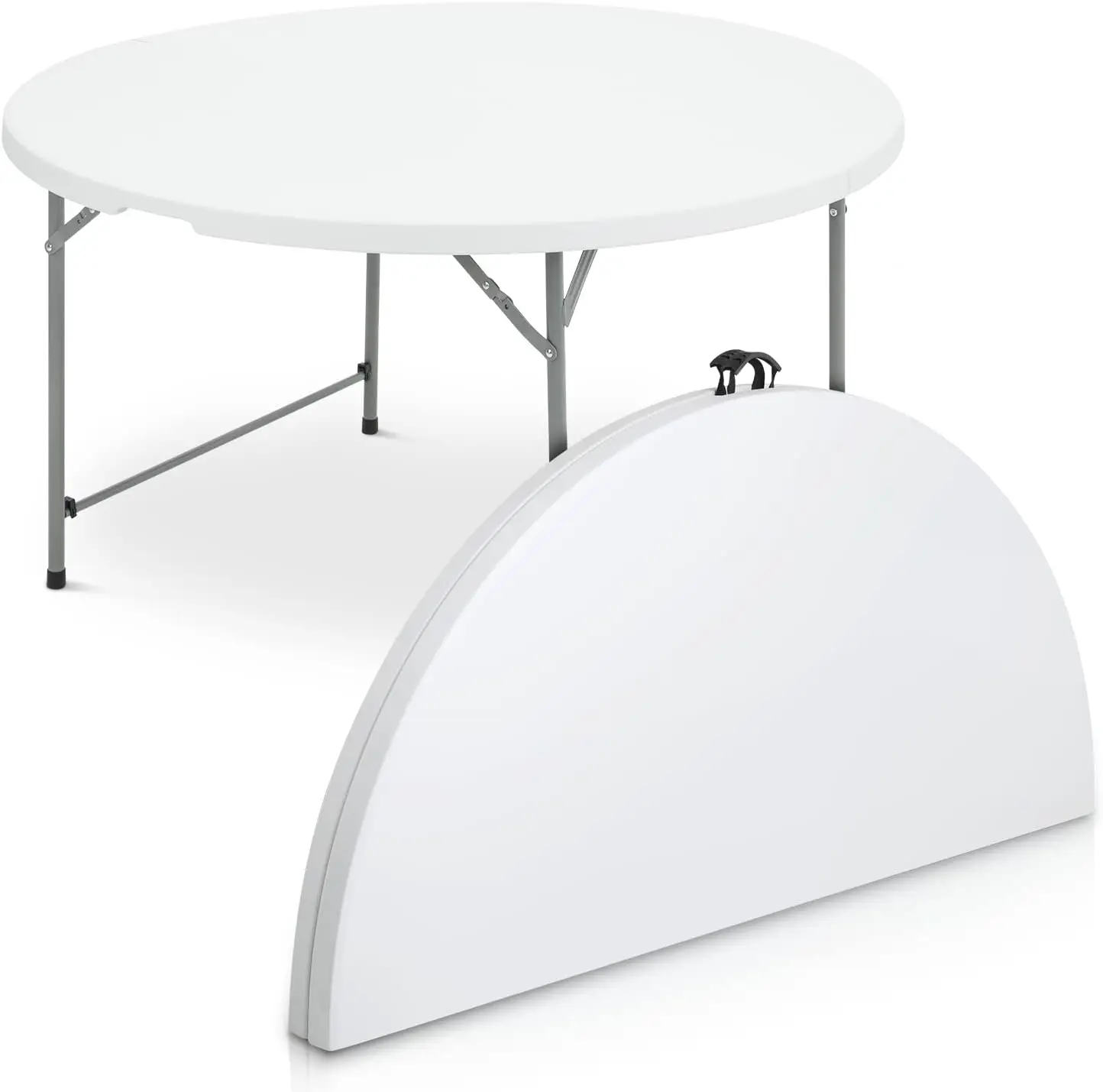 4.5Ft Round Folding Table, Indoor Outdoor Plastic Dining Card Table with Handle and Lock for Picnic Party Banquet Wedding, White