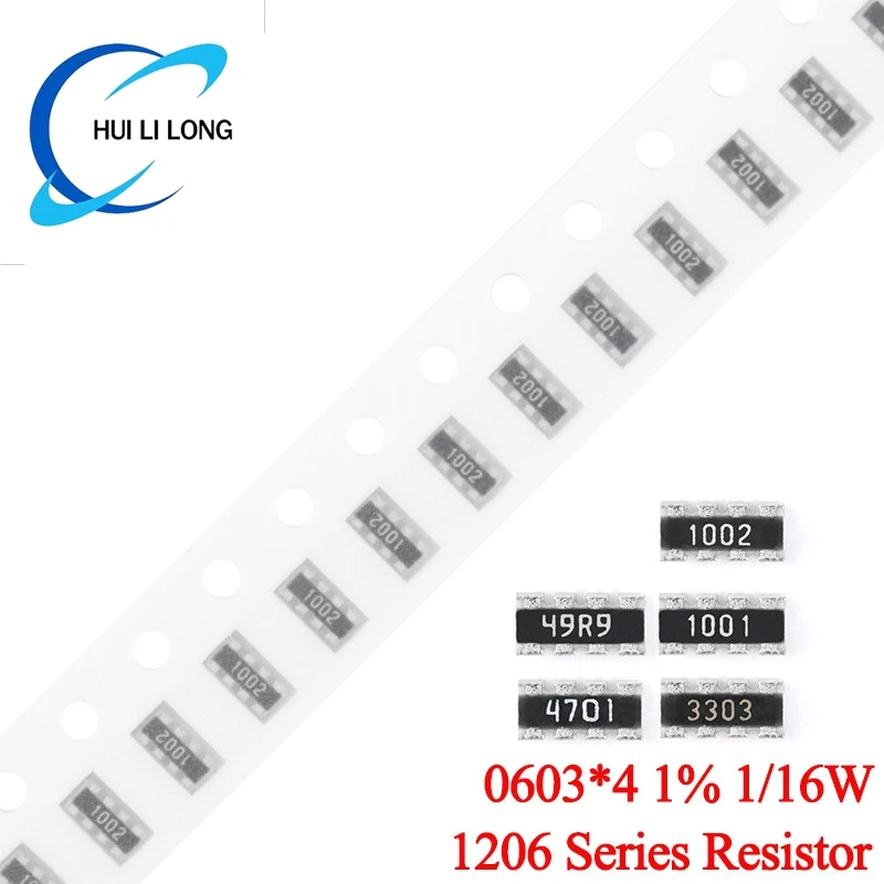 100PCS 1206 0603*4 Network Resistor 1% 1/16W 10 20 22 30 33 36 39 47 49.9 51 56 68 75 82 100 120 150 180 1K 10K 51K 100K 1M ohm