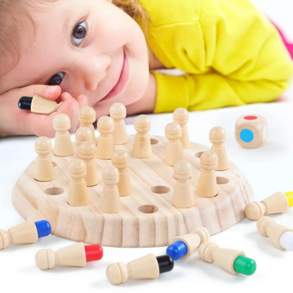 

Gift Parent-child Toy Interactive Puzzles Toy Color Memory Chess Wooden Memory Chess Montessori Board Game Cognitive Ability