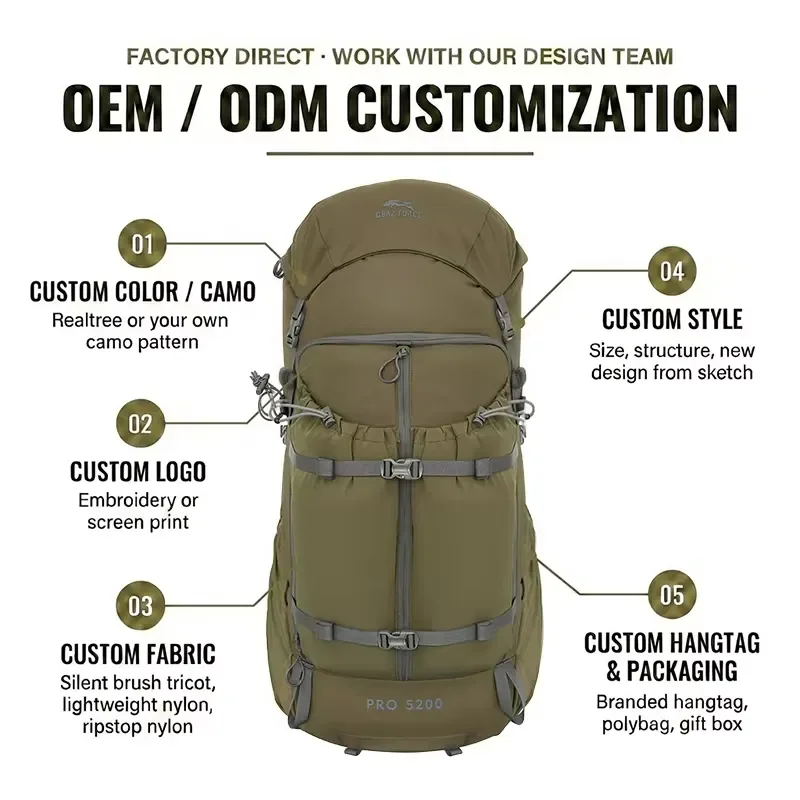 GAF 85L 500D Nylon Lightweight Aluminum External Frame Hunting Backpack for Over 150lbs Load with Bow Holder