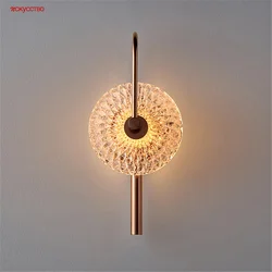 European Luxury Glass Flower Round Rose Gold Led Wall Lamp For Corridor Hallway Aisle Stairs Bedroom Bedside Sconce Art Lighting
