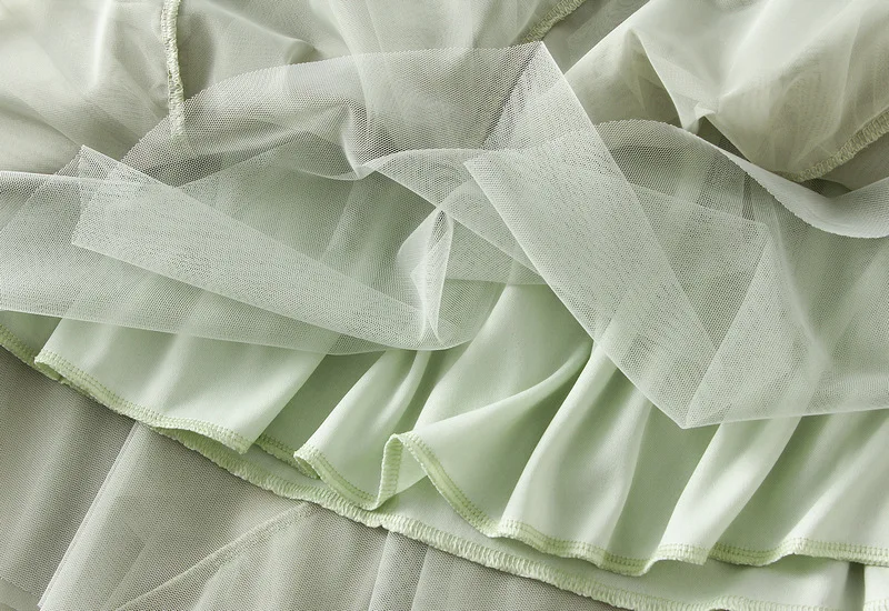 Women's Lotus Leaf Edge A Line Fairy Elastic Waist Tulle Skirt Midi High Waist Mesh Dress Solid Color Irregular Yarn Skirt D8808