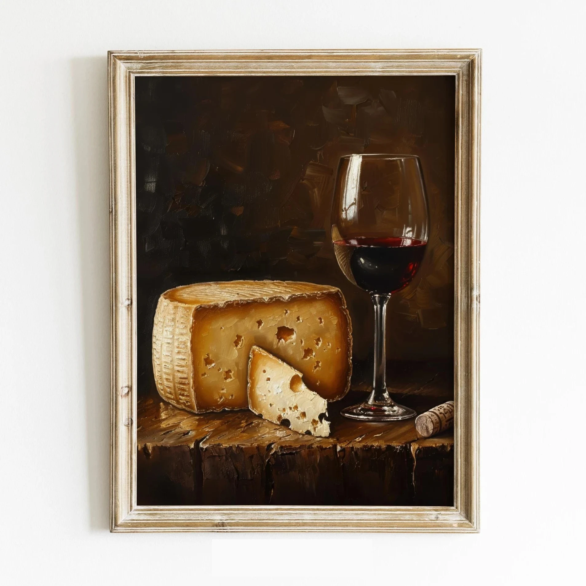 Bread Cheese Red Wine Kitchen Condiments Vintage Picture Canvas Painting Home Room Kitchen Decoration Cuadros