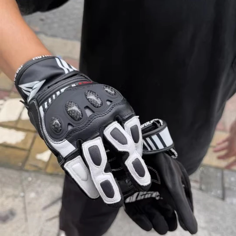 

Дышащие кожаные мотоциклетные перчатки для летних противоударных гоночных перчаток с сенсорным экраном и комфортом из натуральной овчины