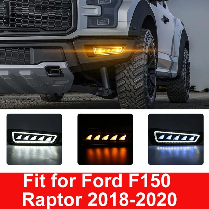 

Противотуманные фары, дневные ходовые огни, светодиодные, янтарные, с последовательным сигналом поворота, для Ford F150 Raptor 2018-2020, водонепроницаемые, сине-желтые