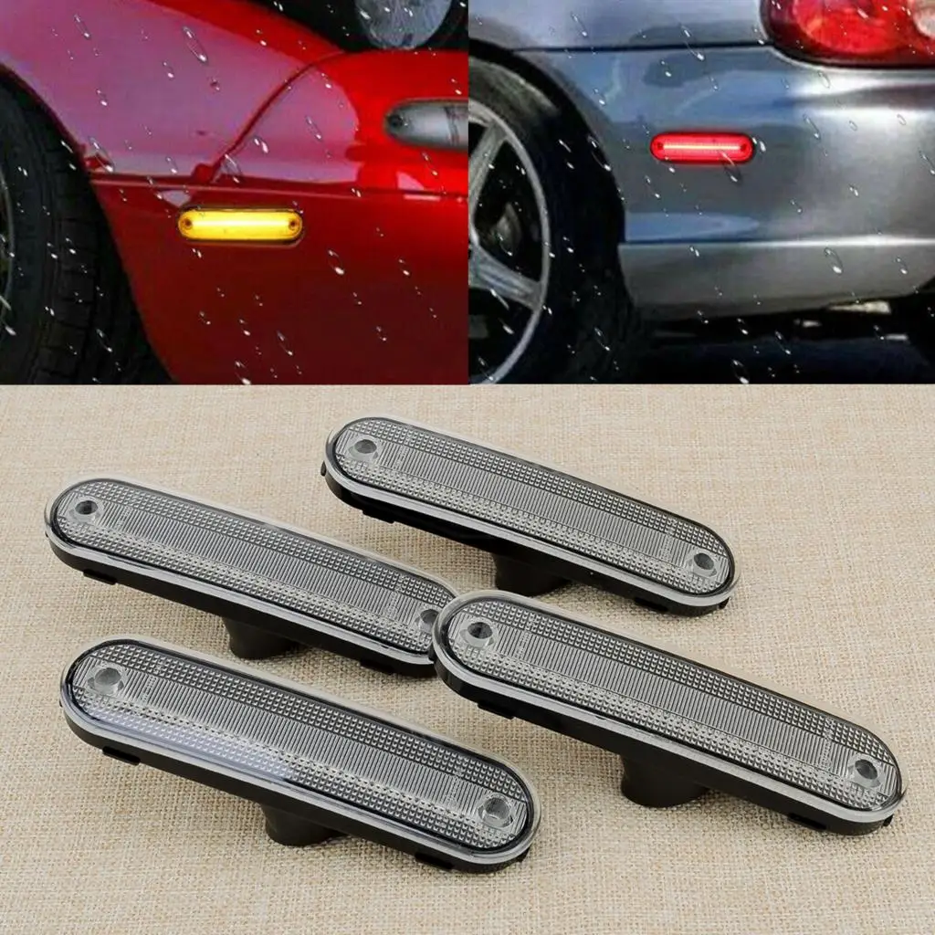 4Pcs 12V Clear Lens Front Rear Static LED Side Marker Light Fit for Mazda Miata MX-5 NA01515FX 8BN1-51-120 MA2551107 MA2550107