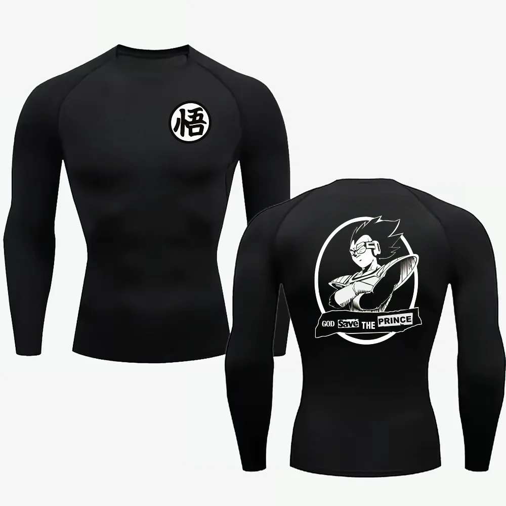 Bandai Dragon Ball Mens Long Sleeve Compression Shirt Vegeta Print Quick Dry Breathable Fitness Running Athletic Base Layer