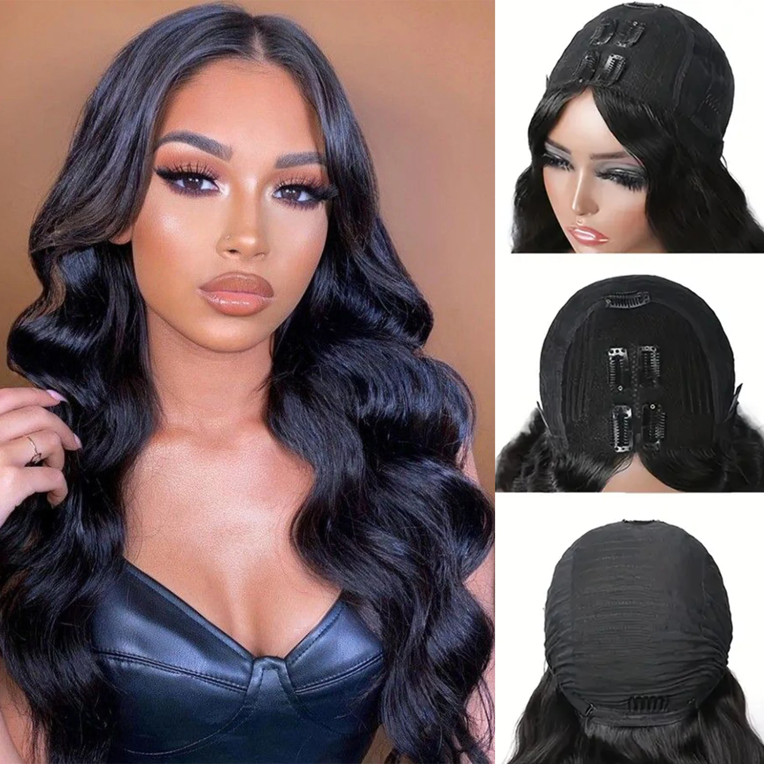 V partie perruque cheveux humains vague de corps 24 pouces naturel brésilien Remy cheveux perruques avec Clips pas de laisser débutant amical pour les femmes perruque