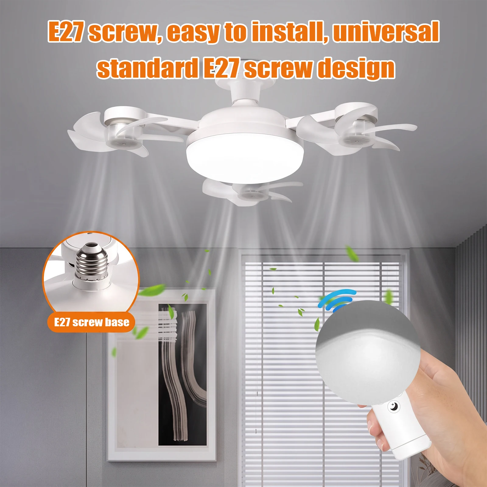 E27 3/4/5 Blades 2 In 1 Fan Light Bulb Drone Design Remote Control Ceiling Fan Lamp AC 85-265V For Home Bedroom Restaurant