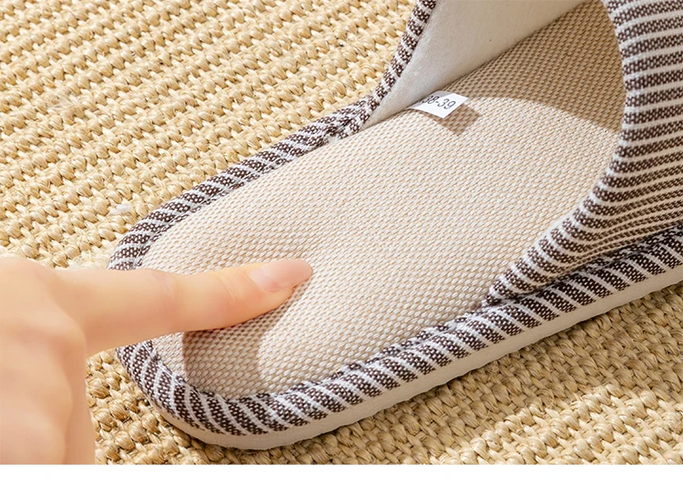 Herren Rutschfeste Leinen-Hausschuhe für Frühling und Sommer, Atmungsaktive Innenraumschuhe mit Offener Zehenpartie und Rutschfestem Streifendesign – Detail 11