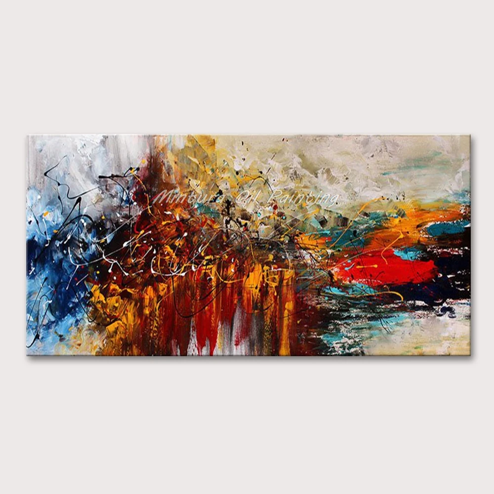 

Mintura Wall Pictures for Living Room Color Box Abstractions and Lines Hand-Painted Acrylic Canvas,Art Oil Paintings No Framed