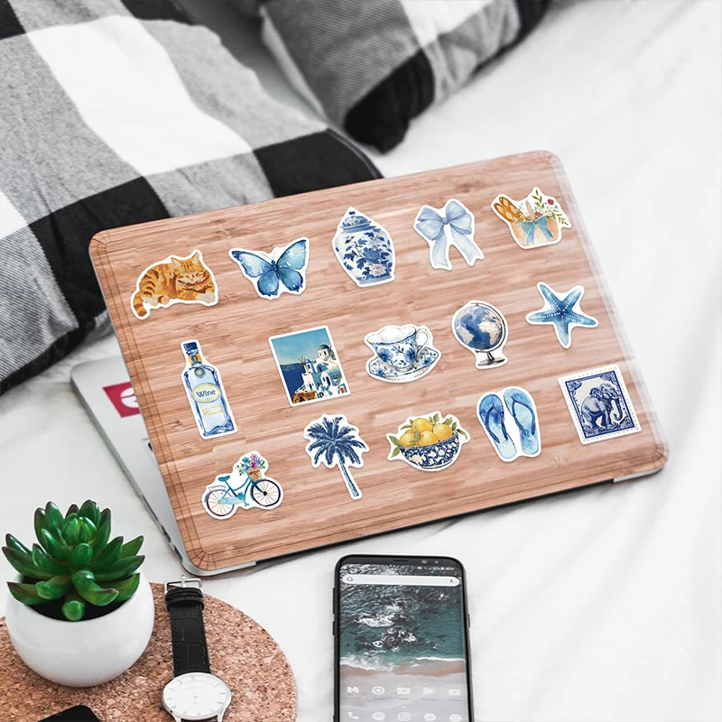 50PCS Blue Ocean Beach Stickers Set Trendy Cute Waterproof Vinyl Decals for Scrapbooking Laptop Water Bottle Bumper
