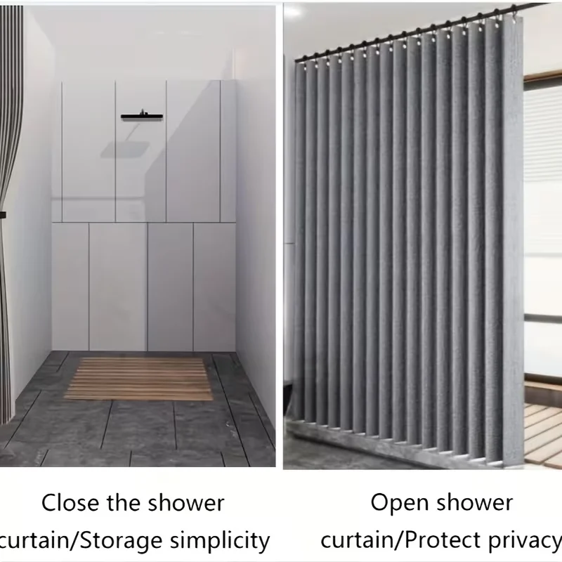 High-Pressure Pleated Shower Curtain - Faux Linen Fabric, Bathroom Dry & Wet Separator, Cabinet Curtain & Multipurpose Drapery