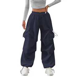 Women Pants Casual Low Waist Drawstring Sweatpant Solid Drawstring Parachute Trousers Oversized Pants Jogger Women'S Pants