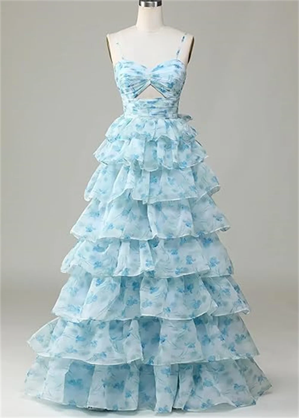 Robe de bal personnalisée à imprimé Floral, bretelles Spaghetti, longue, à plusieurs niveaux, en mousseline de soie, robes de soirée formelles, ligne A, robes de demoiselle d'honneur