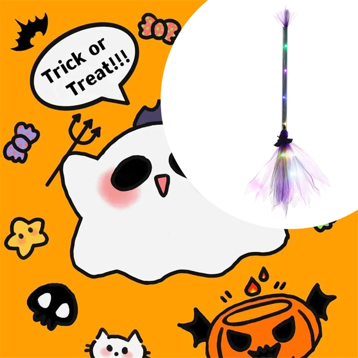 2025+ Halloween LED Witch Broom LED Light-Up Witch Broom Adjustable Lighted Witches Broom for Party Cosplay LED Lights Decor