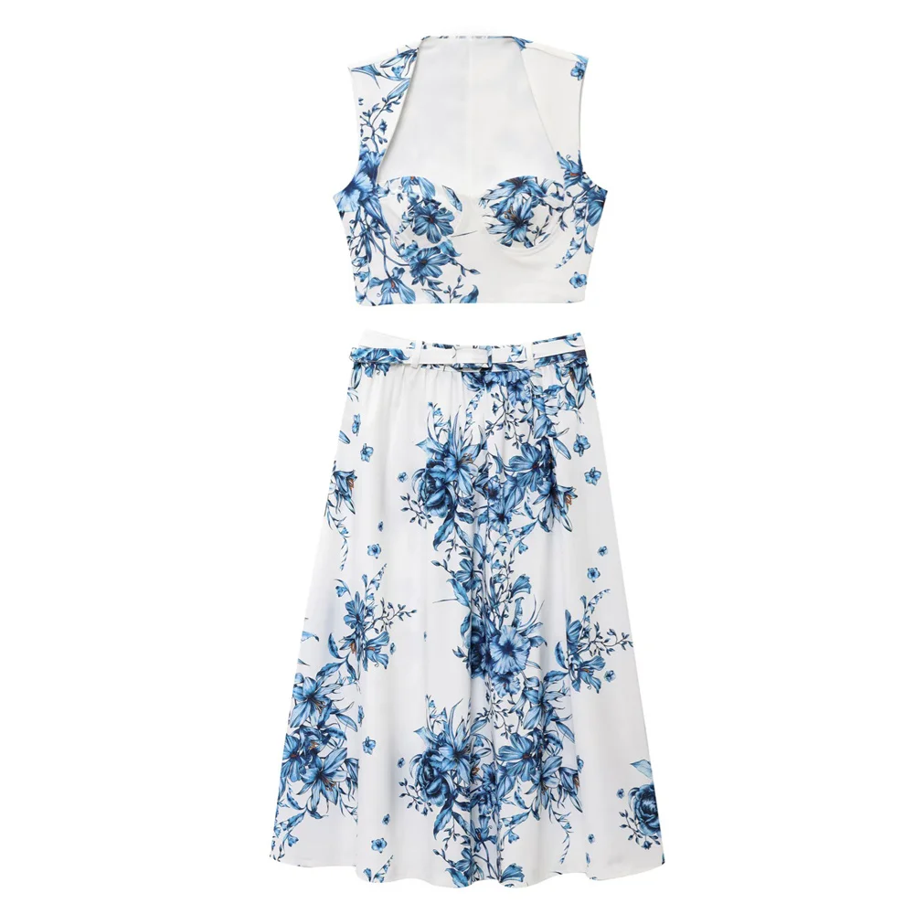 

UNIZERA Women's Sleeveless Printed Short Top High Waist Skirt Decoration Spring/Summer New Product Casual Women's Wear