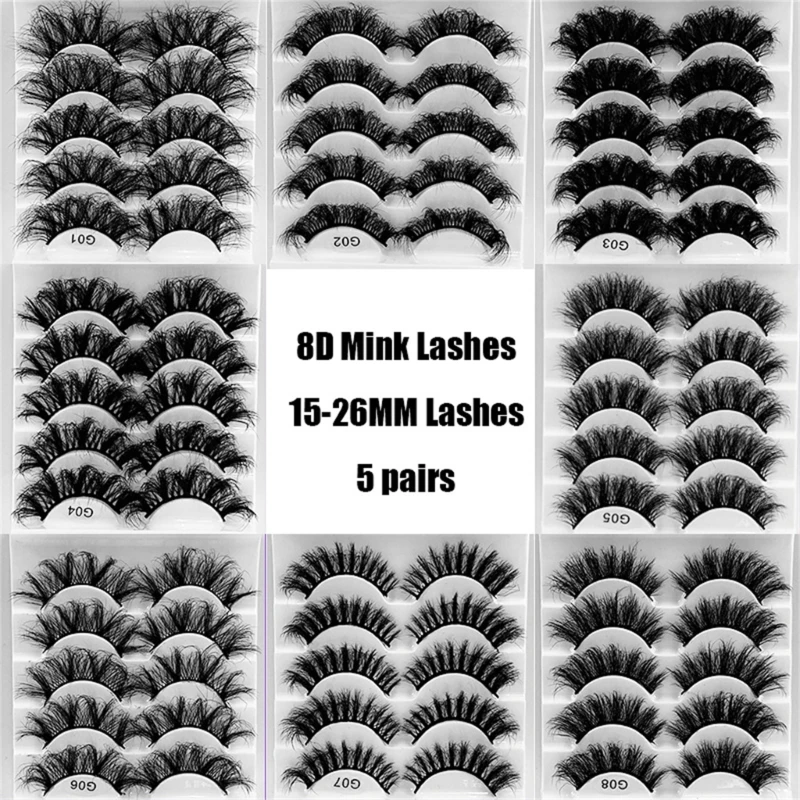 5 Pairs Fluffy-Lashes 8d Mink Lashes Long Thick Natural False Eyelashes Makeup Mink Eyelashes Dramatic Fake Lashes