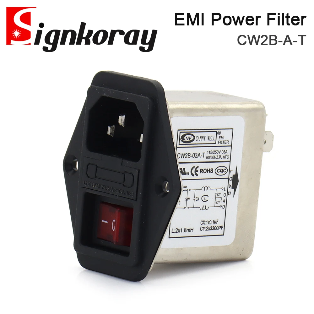 SignkoRay CANNY WELL EMI Power Filter CW2B-3A / 6A / 10A-T with Rocker Switch + Socket Connector