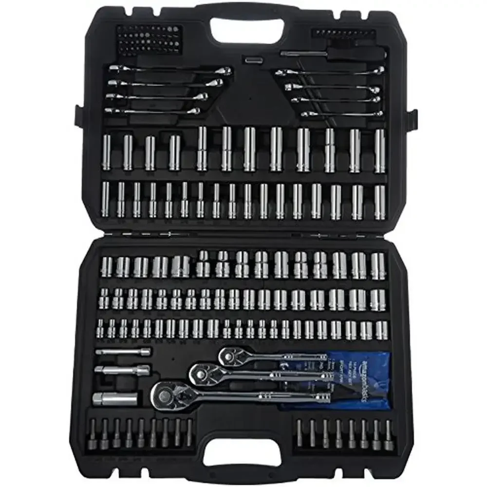 201-Piece Chrome Vanadium Steel Mechanic's Tool Socket Set with Case Storage Box Nuts Bolts Metric SAE Screwdriver Bits Hex Keys