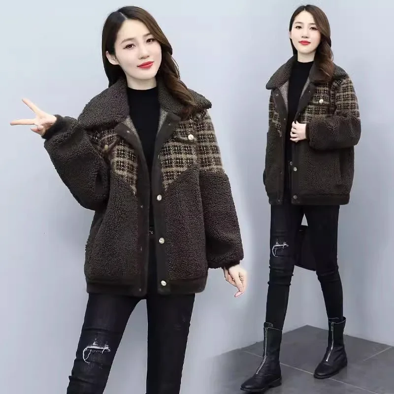 

Cotton Thick Woolen Patchwork Imitation Lamb Wool Jacket For Women 2023 Autumn/Winter New Fashionable Temperament Small Stature