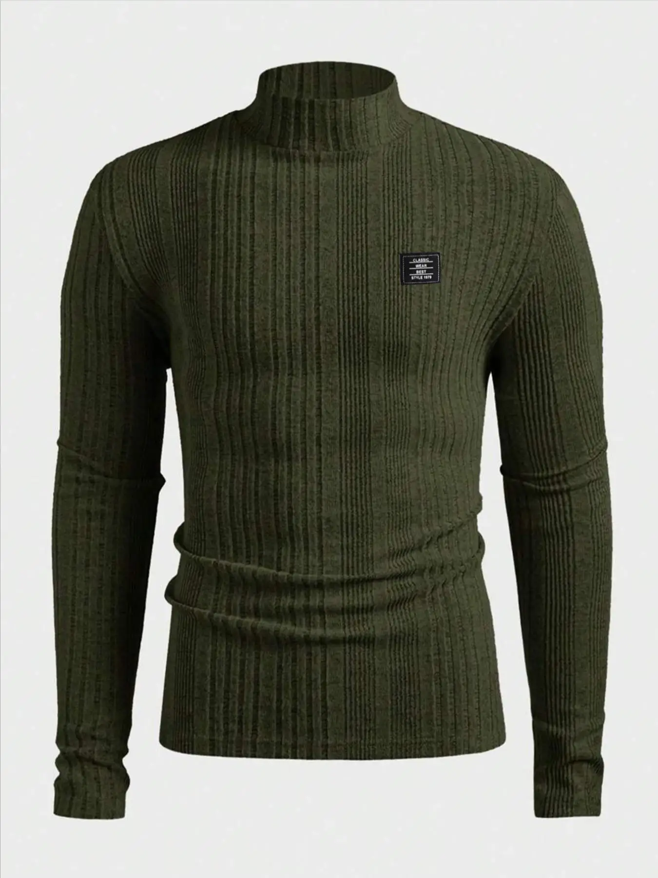 Herren Rollkragenpullover Einfarbig Gestreift Langarm Lässiger Schnitt T-Shirt für Herbst und Winter – Detail 21