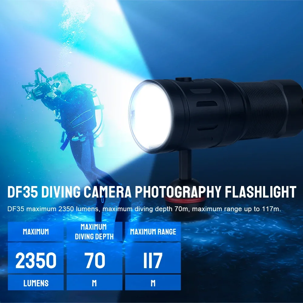 Trustfire DF35 Diving Flashlight 2350LM UV/Red/White Light Powerful LED Flashlight Underwater Lamp for Scuba Diving, Cave Diving