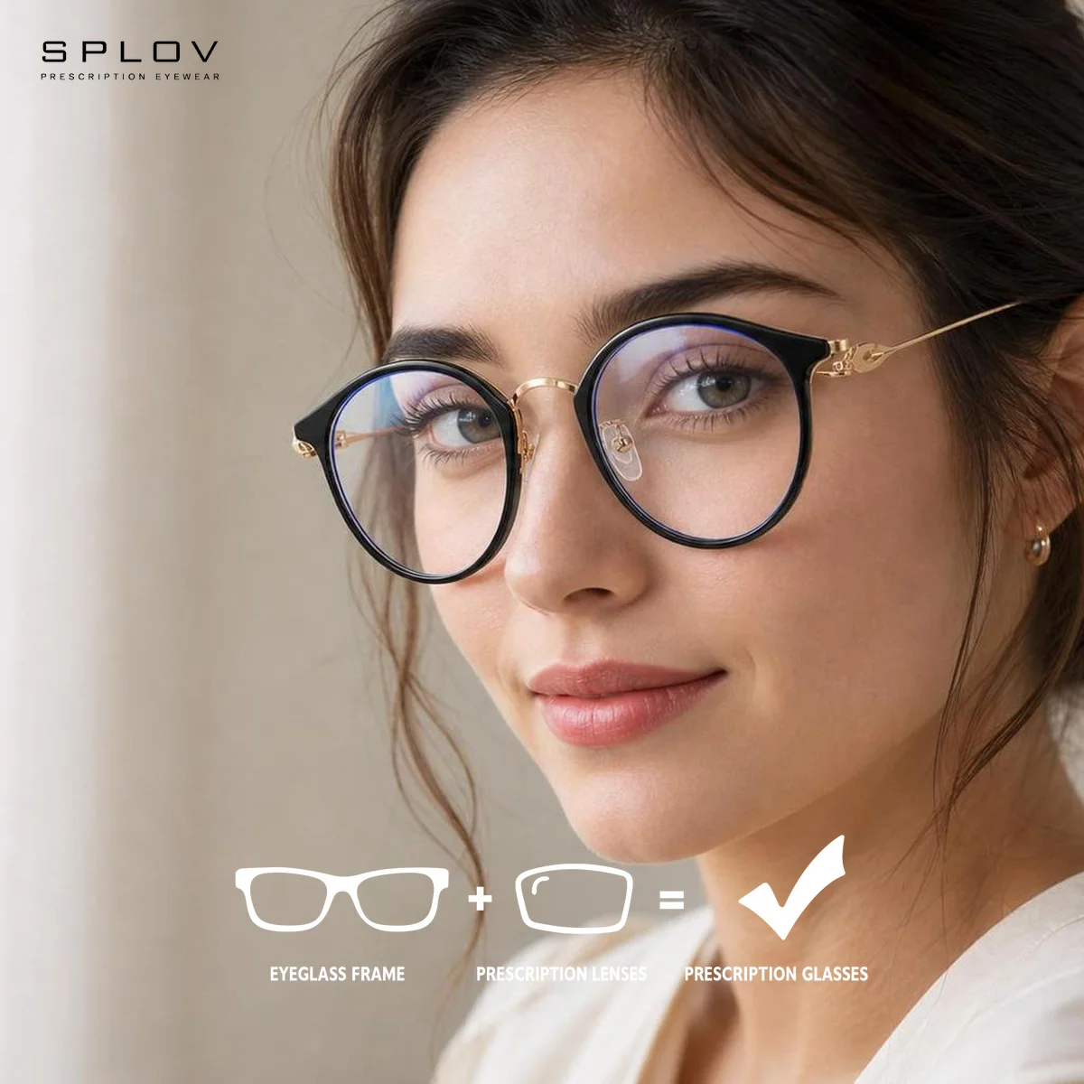 SPLOV Retro Round Metal Prescription Glasses for Women Professional Customized Anti-Blue Light Photochromic Optical Glasses