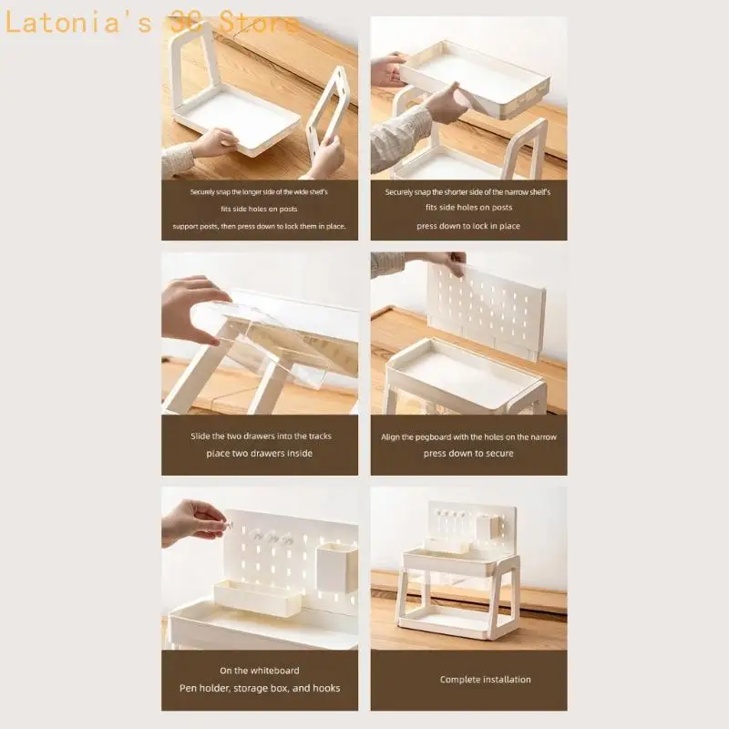 Vertical Desk Organizers Desktop Storage Rack with Two Levels and Clear Drawers X3UB