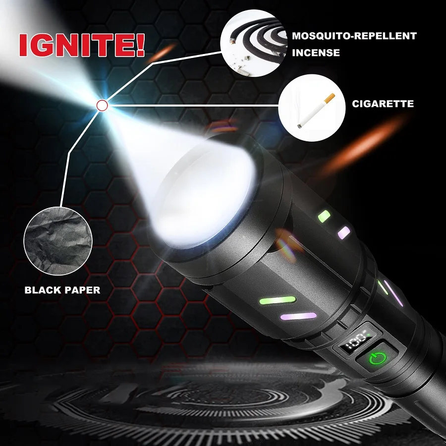 2025 High Power LED Flashlight Focusing Light Source Can Ignite Flames Waterproof USB Rechargeable Telescopic Zoom Camping Light