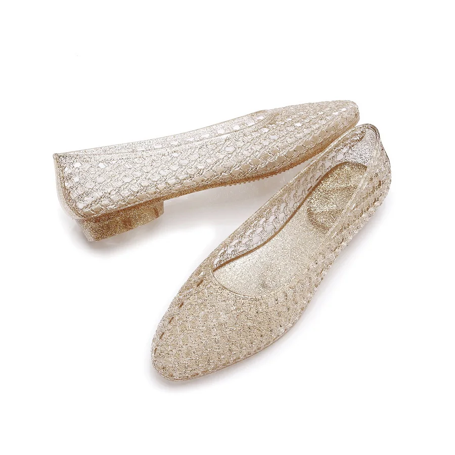 Französische Vintage Geflochtene Jelly-Sandalen für Damen, Spitze Transparente PVC-Ballerinas, Atmungsaktive Runde Zehenpartie, Lässige Alltagsschuhe – Detail 29