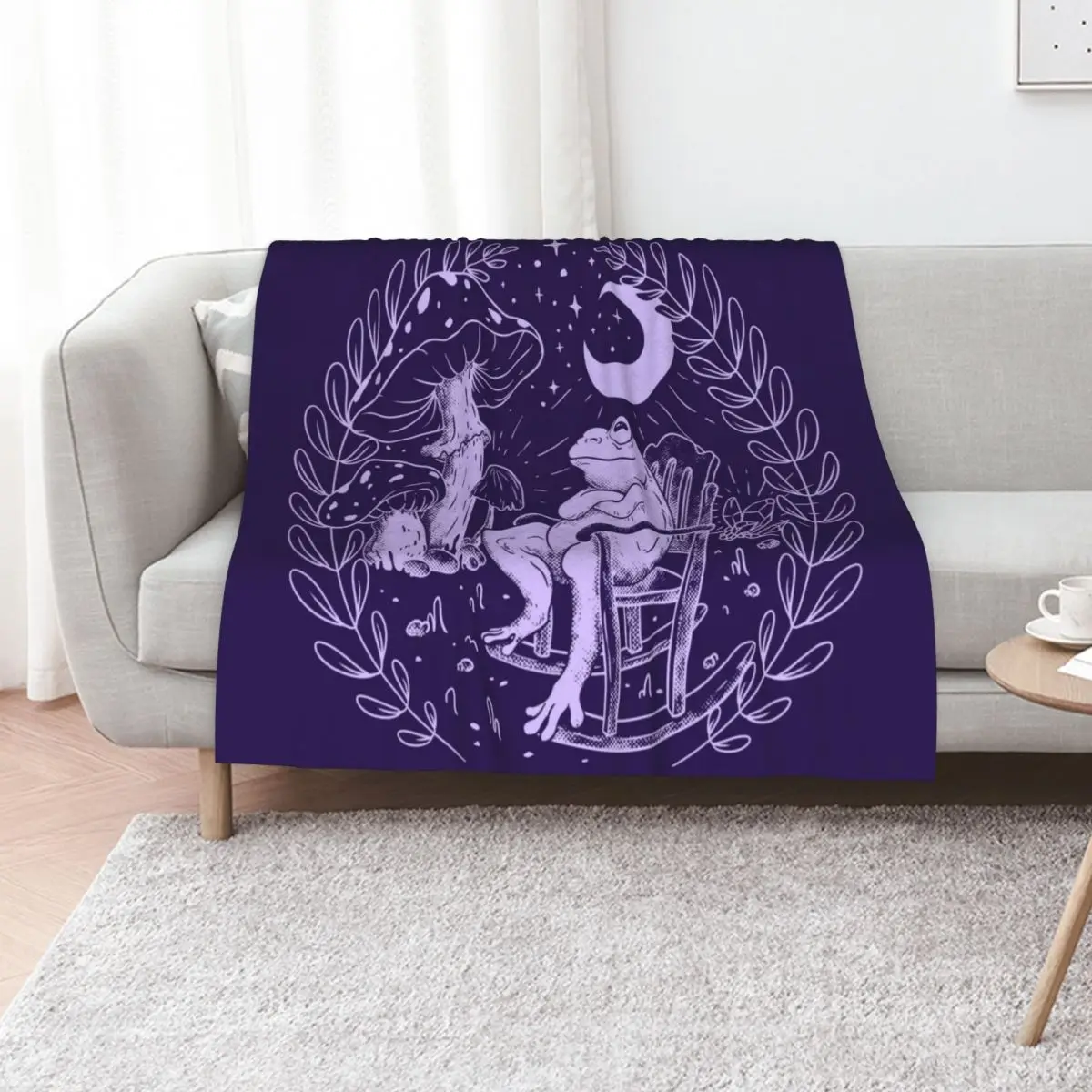 Goblincore Aesthetic Cottagecore Frog Chilling - waiting for mushrooms to grow - Weirdcore Dreamcore Mycology Fung Throw Blanket