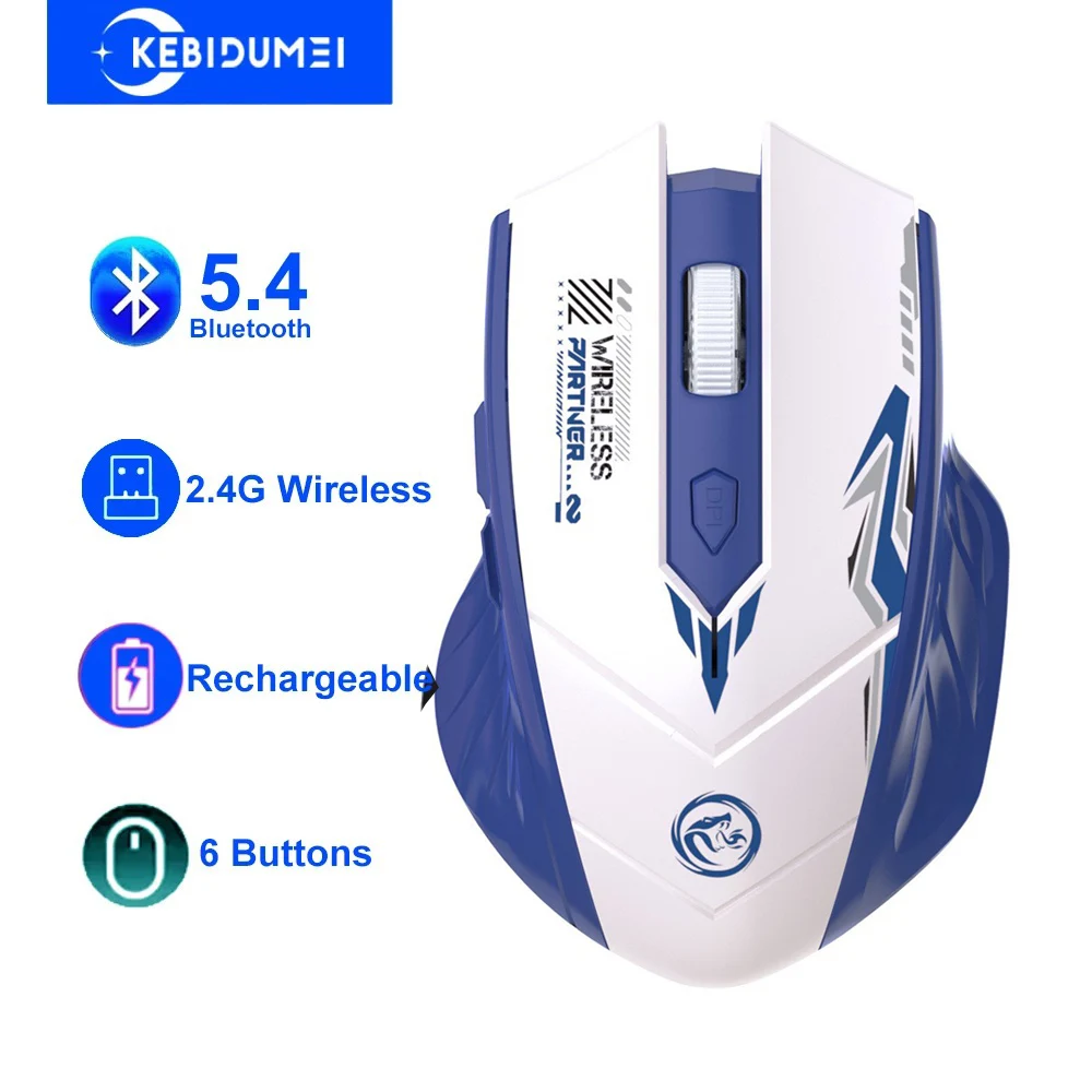 Bluetooth 5.4 Muis Dual-Mode 2.4G Draadloze Muis 6 Knoppen Gaming Muis Kantoor Stille Muizen Oplaadbare Muis voor PC Laptop