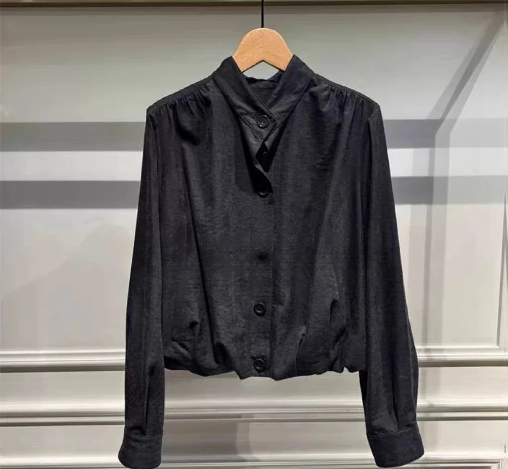 

Повседневный модный воротник-стойка на пуговицах, тонкий Jaet irt, весна-лето, легкий свободный крой, длинный све