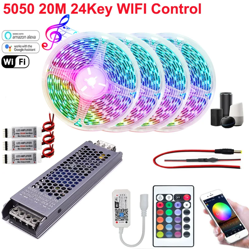 

5050 RGBW/RGB WW Flexible LED Strip Set With 2.4G Touch RF Remote Controller+12V Thin Power Adapter+Amplifier 5M/10M/15M/20M 30M