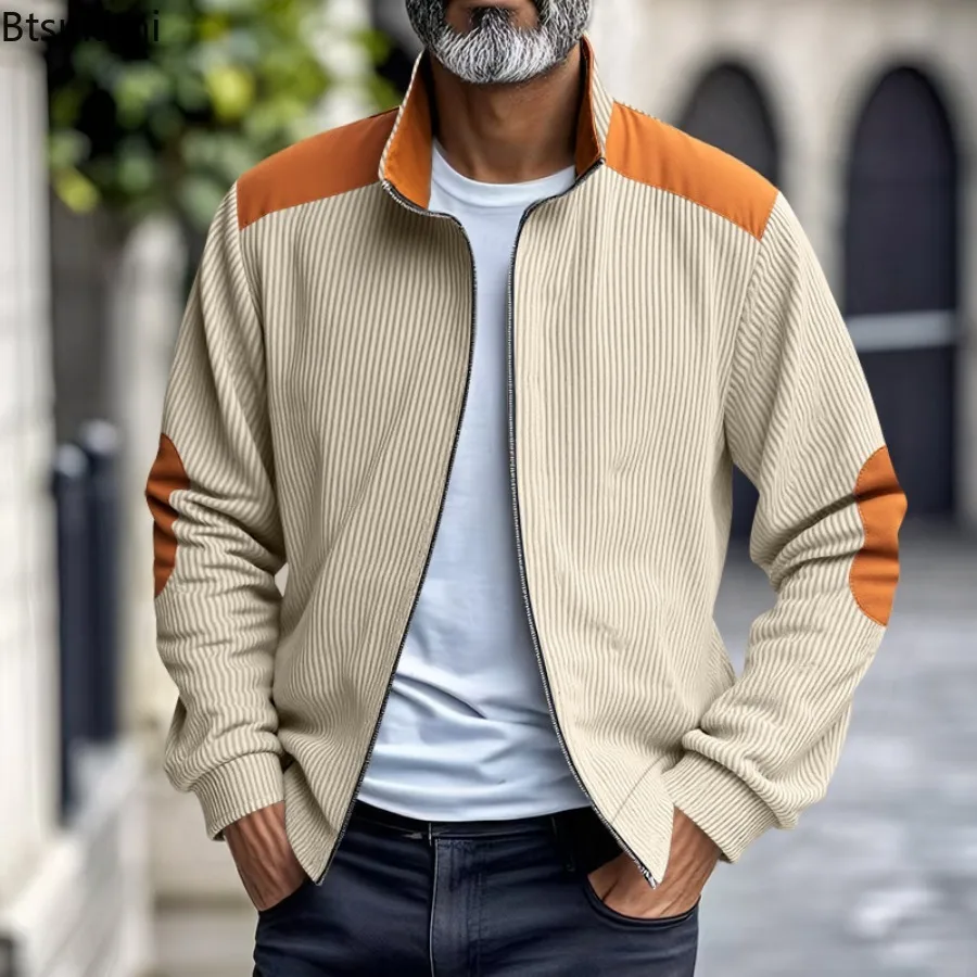New Spring Autumn Men's Casual Corduroy Jackets Trend Spliced Simple Leisure Pocket Coats Vintage Versatile Men Cardigan Jackets