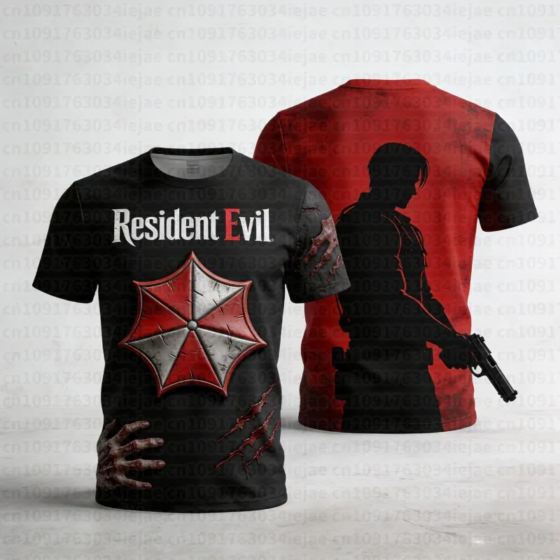 Resident Evil Kid T-Shirt - White Base with Black Logo & Red Umbrella Emblem Premium Horror Game Merch for Franchise Fans